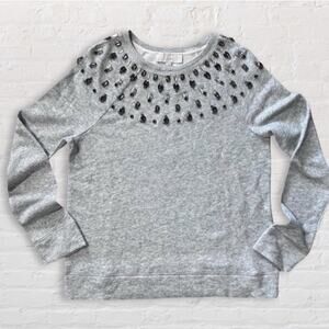 LOFT Bejeweled Pullover Bejeweled Sweatshirt Women S Round Neck Bling Black Gold